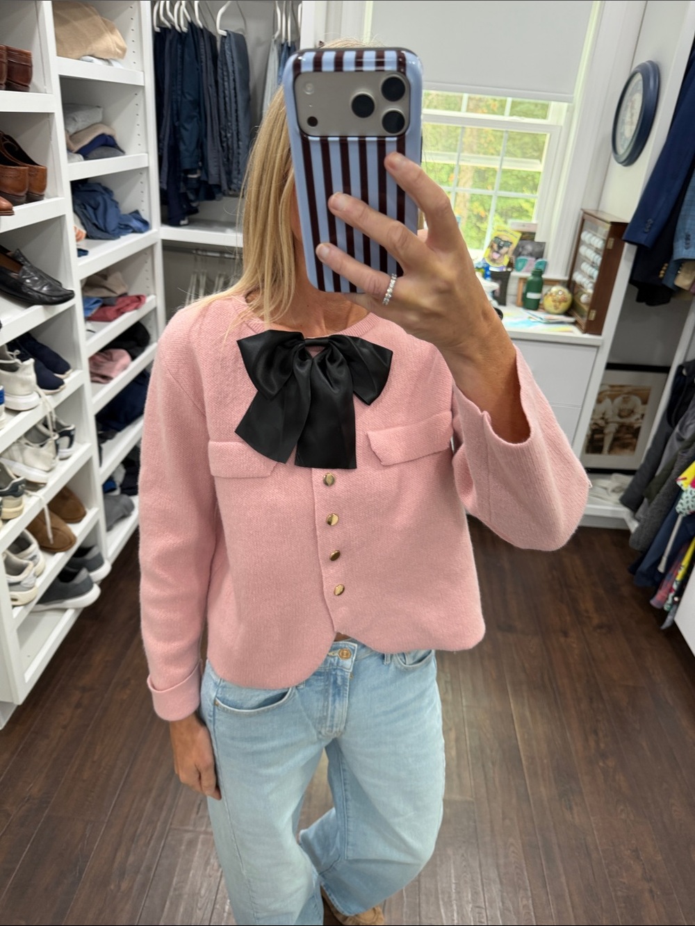 Amazon Pink Bow-Accent Crewneck Sweater S